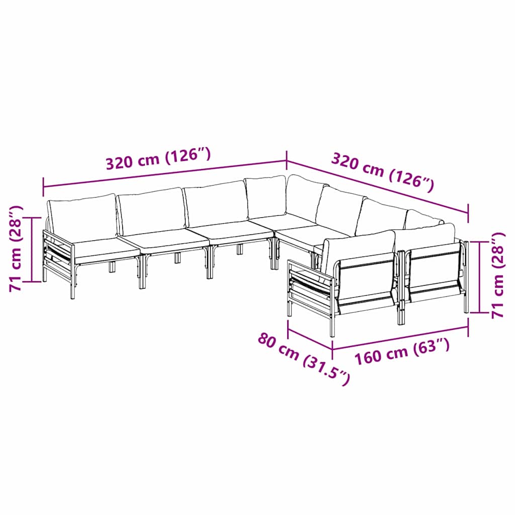 Garden Sofa Set with Cushion 8 pcs Black Steel