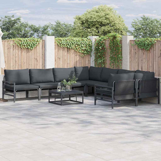 Garden Sofa Set with Cushion 9 pcs Black Steel