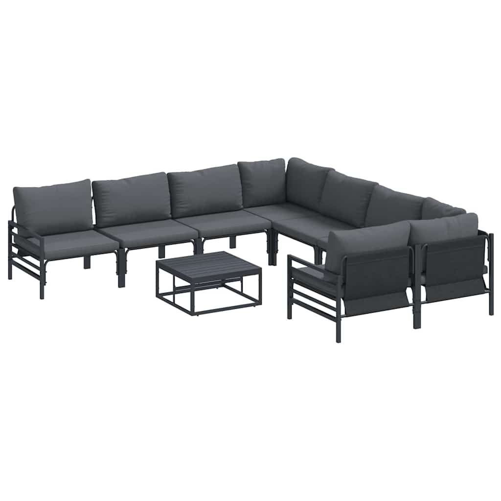 Garden Sofa Set with Cushion 9 pcs Black Steel
