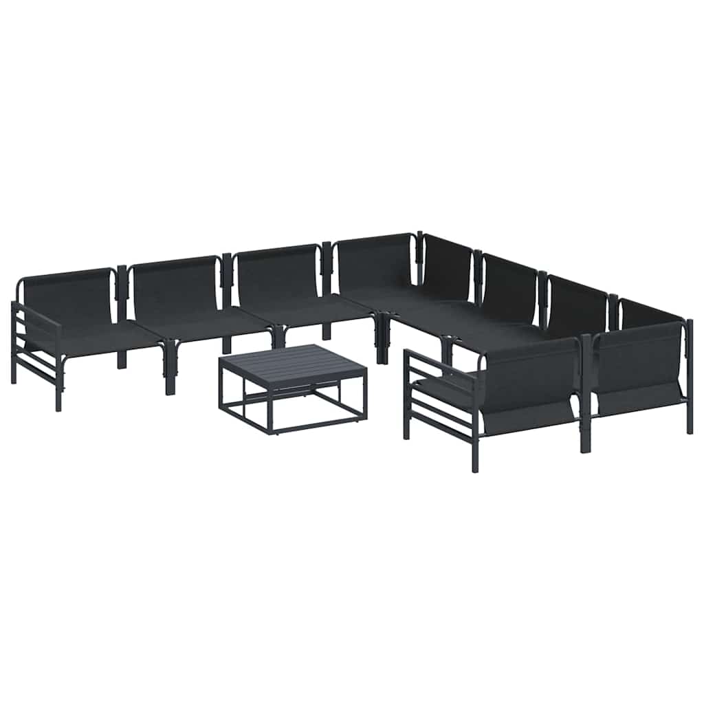 Garden Sofa Set with Cushion 9 pcs Black Steel