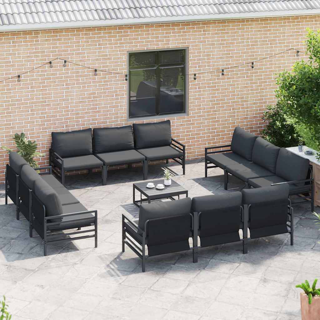 Garden Sofa Set with Cushion 12 pcs Black Steel