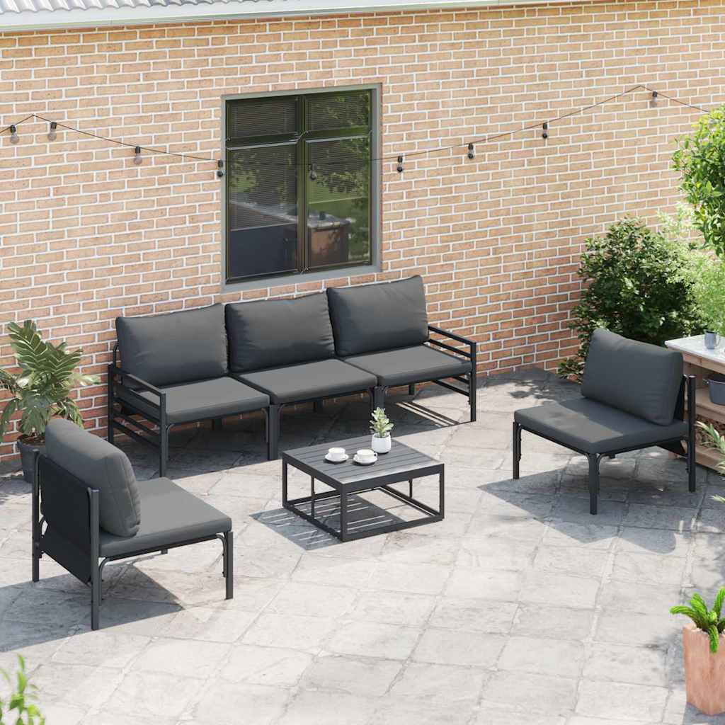 Garden Sofa Set with Cushion 5 pcs Black Steel