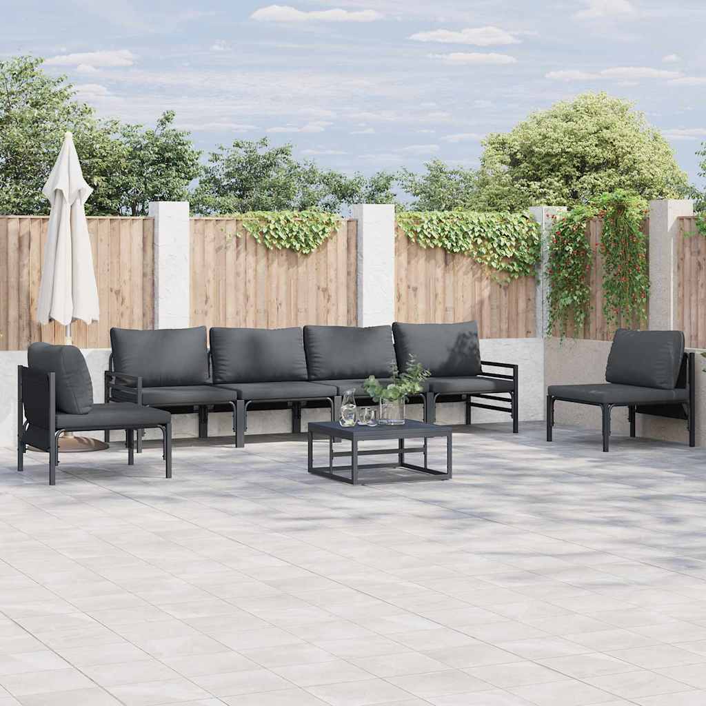 Garden Sofa Set with Cushion 7 pcs Black Steel