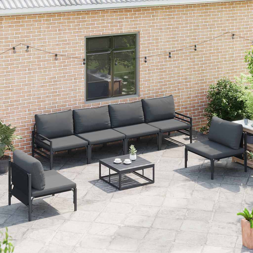 Garden Sofa Set with Cushion 7 pcs Black Steel