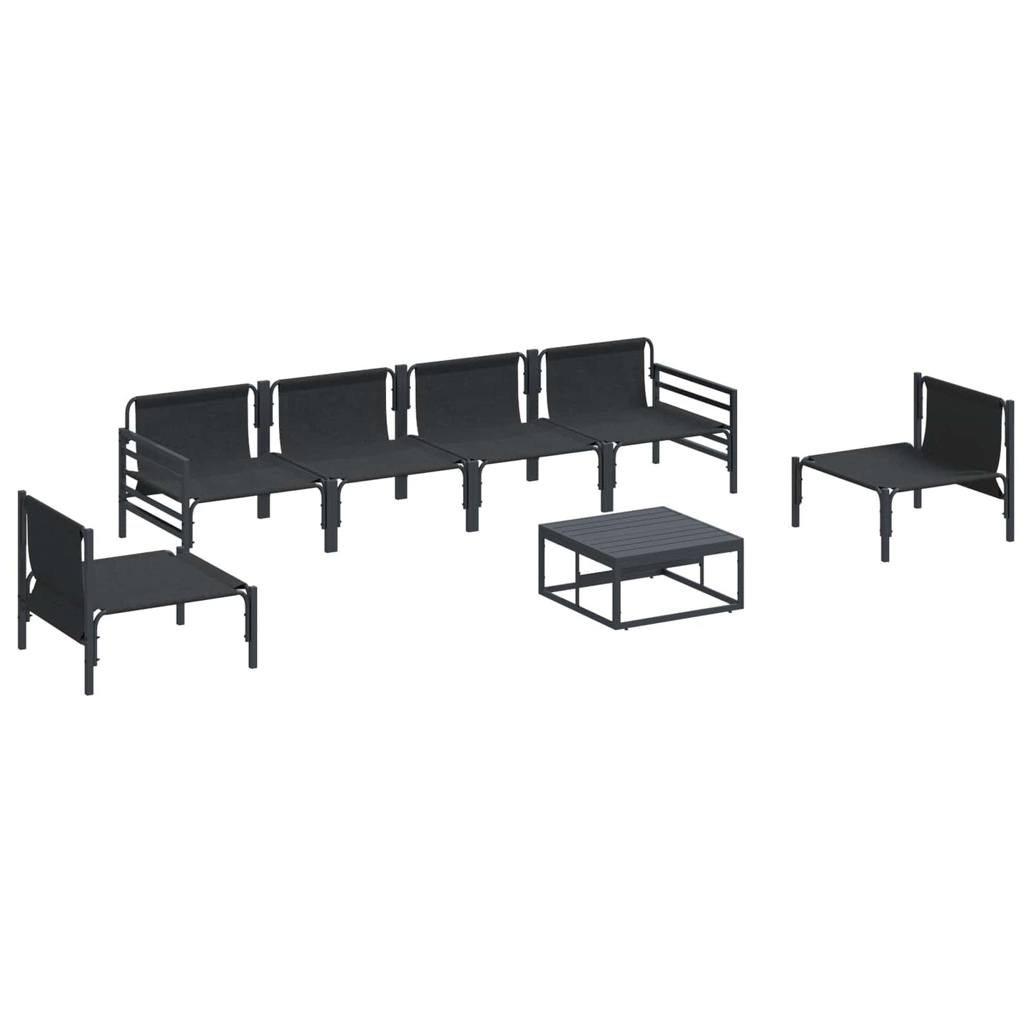 Garden Sofa Set with Cushion 7 pcs Black Steel