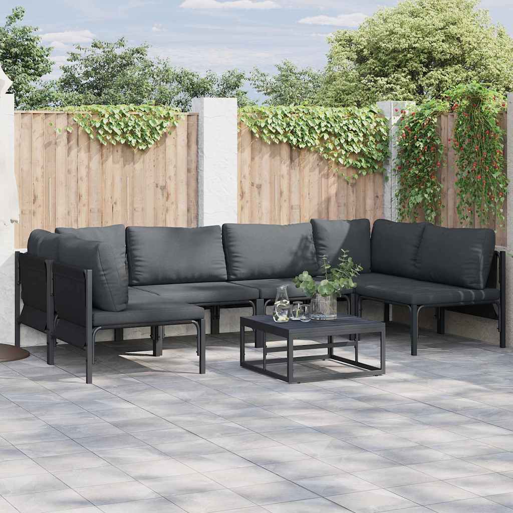 Garden Sofa Set with Cushion 7 pcs Black Steel