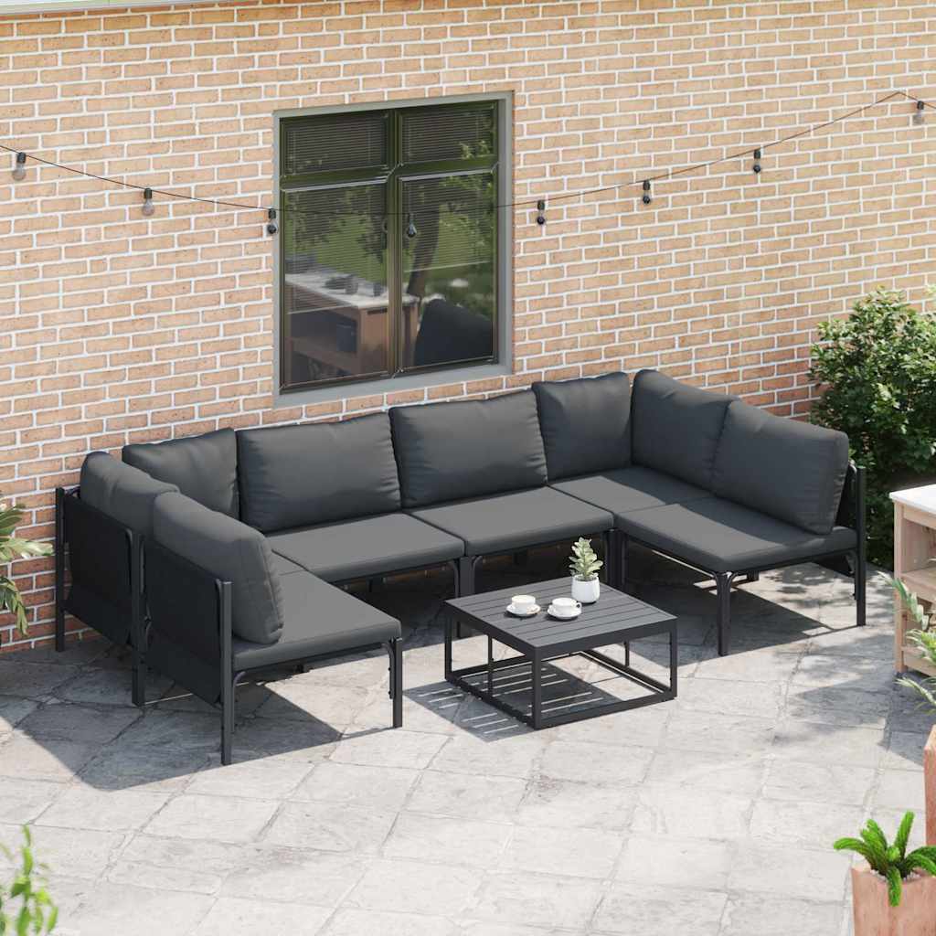 Garden Sofa Set with Cushion 7 pcs Black Steel