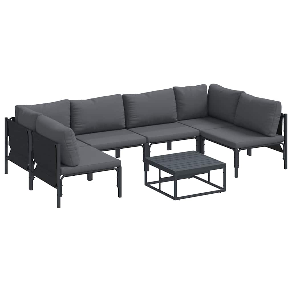 Garden Sofa Set with Cushion 7 pcs Black Steel