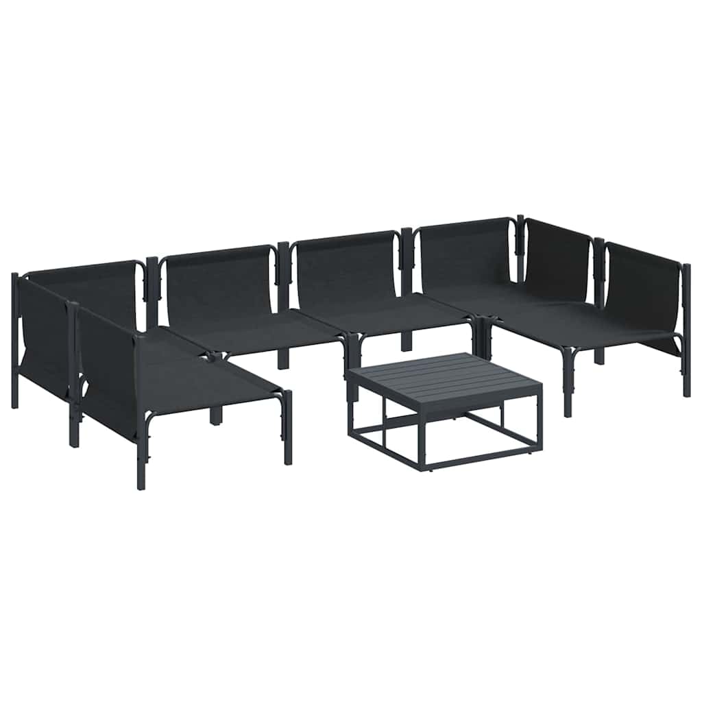Garden Sofa Set with Cushion 7 pcs Black Steel