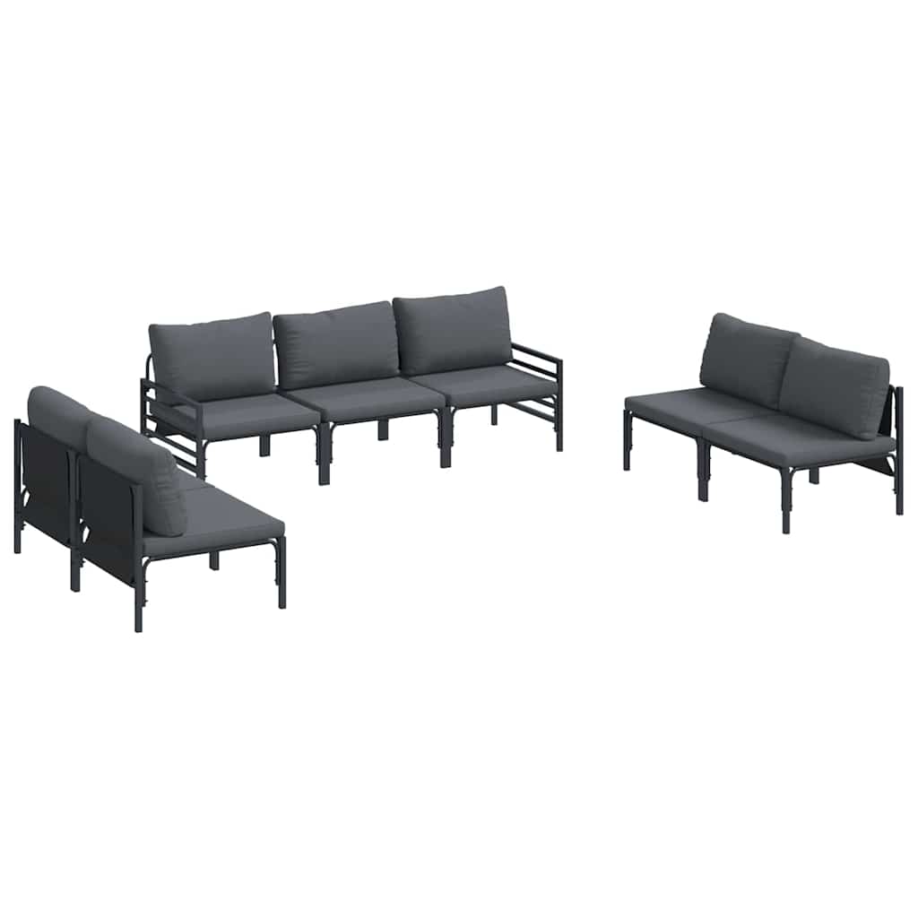 Garden Sofa Set with Cushion 7 pcs Black Steel