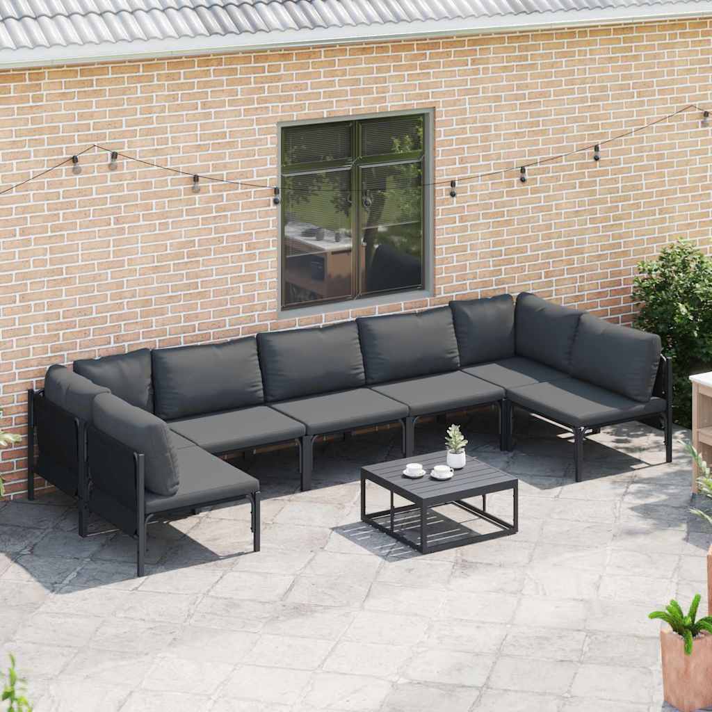 Garden Sofa Set with Cushion 7 pcs Black Steel
