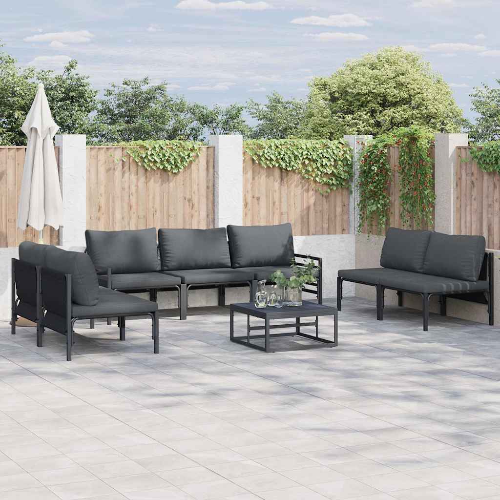 Garden Sofa Set with Cushion 8 pcs Black Steel