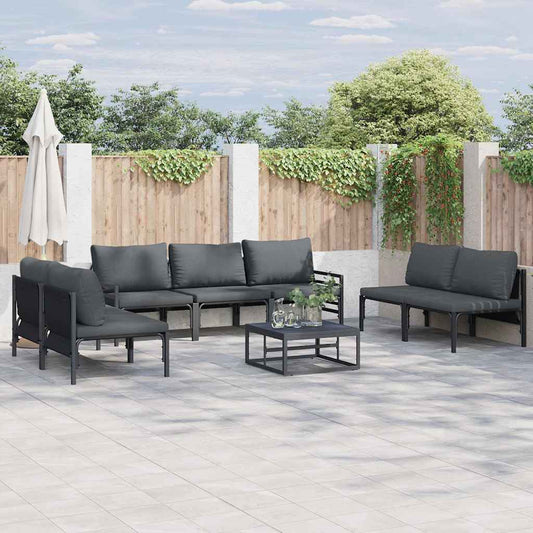 Garden Sofa Set with Cushion 8 pcs Black Steel
