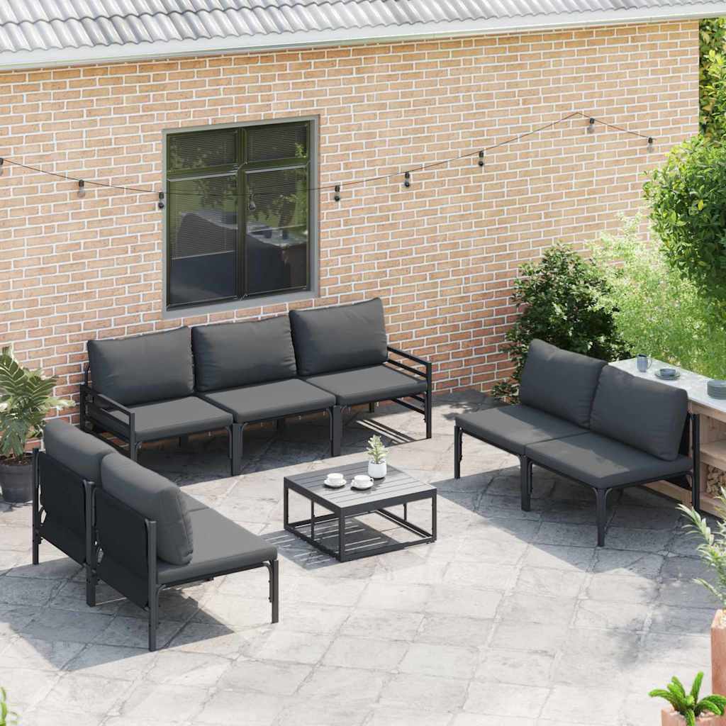 Garden Sofa Set with Cushion 8 pcs Black Steel