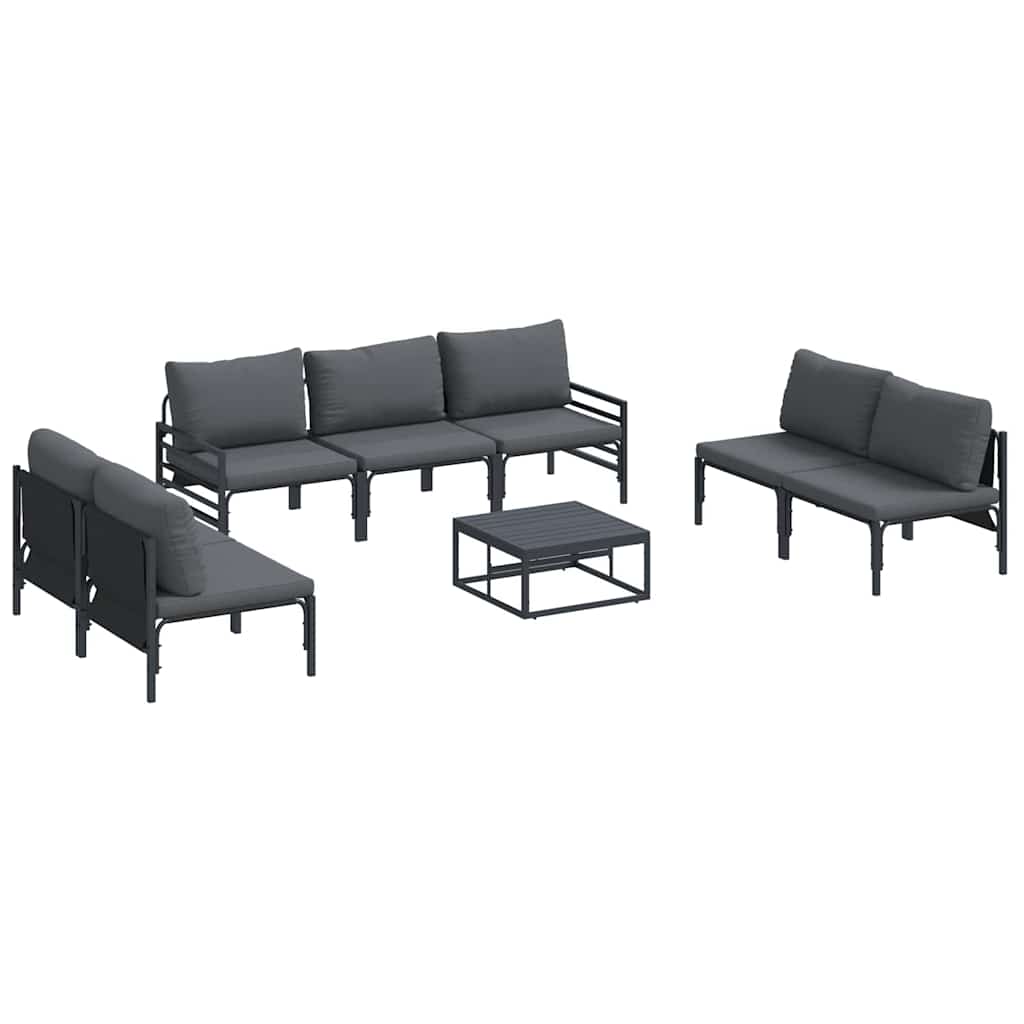 Garden Sofa Set with Cushion 8 pcs Black Steel