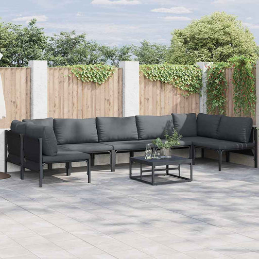Garden Sofa Set with Cushion 8 pcs Black Steel
