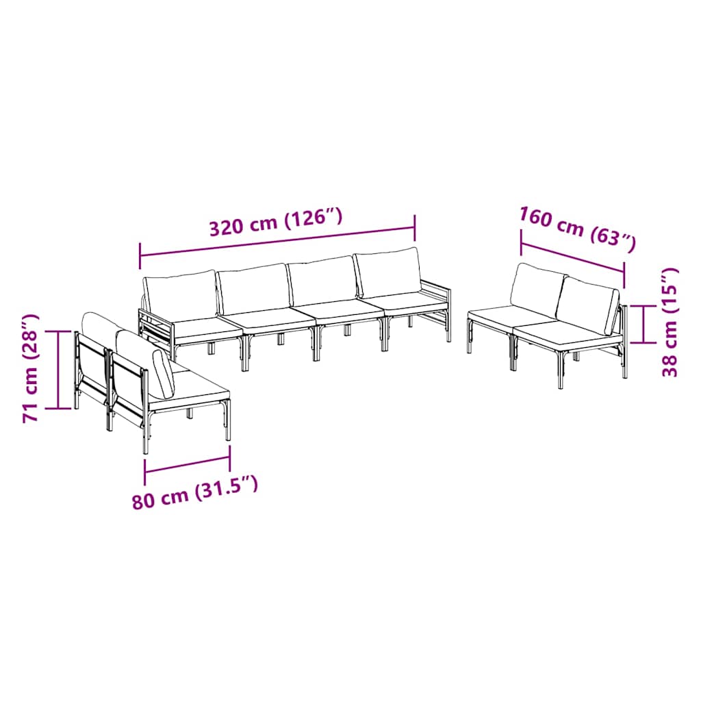 Garden Sofa Set with Cushion 8 pcs Black Steel