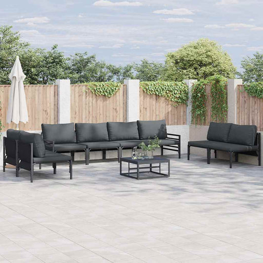 Garden Sofa Set with Cushion 9 pcs Black Steel