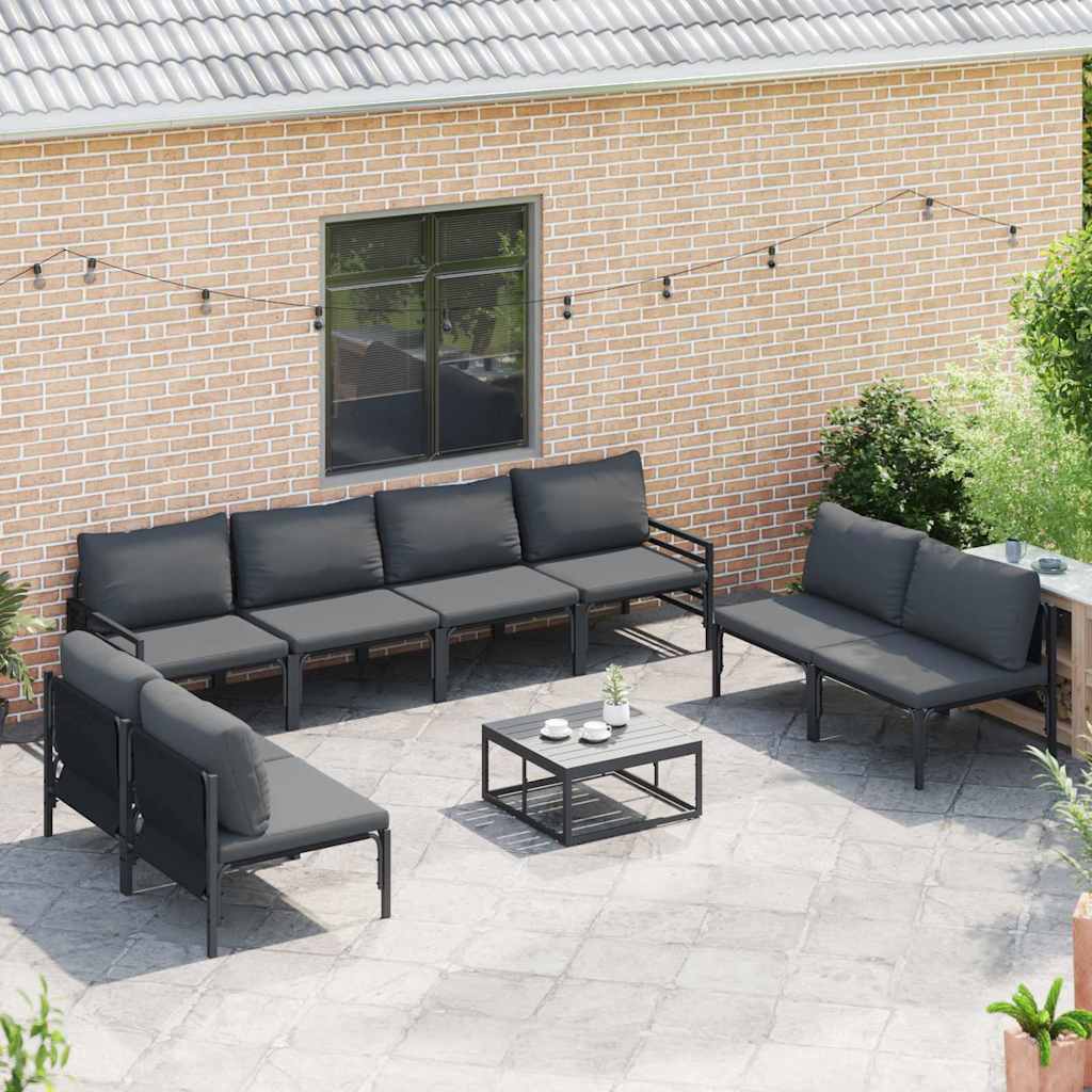 Garden Sofa Set with Cushion 9 pcs Black Steel