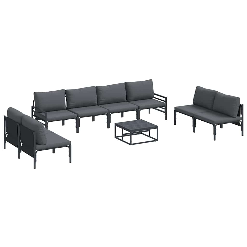 Garden Sofa Set with Cushion 9 pcs Black Steel