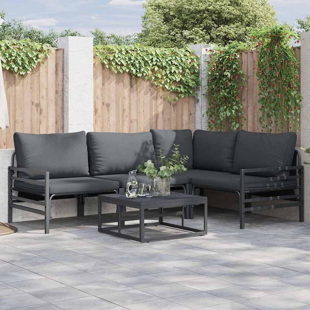 Garden Sofa Set with Cushion 4 pcs Black Steel