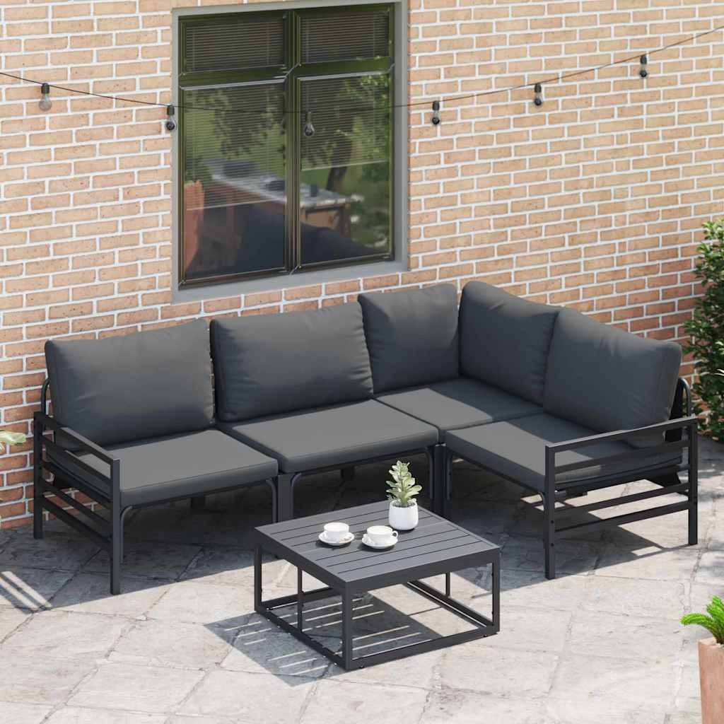 Garden Sofa Set with Cushion 4 pcs Black Steel
