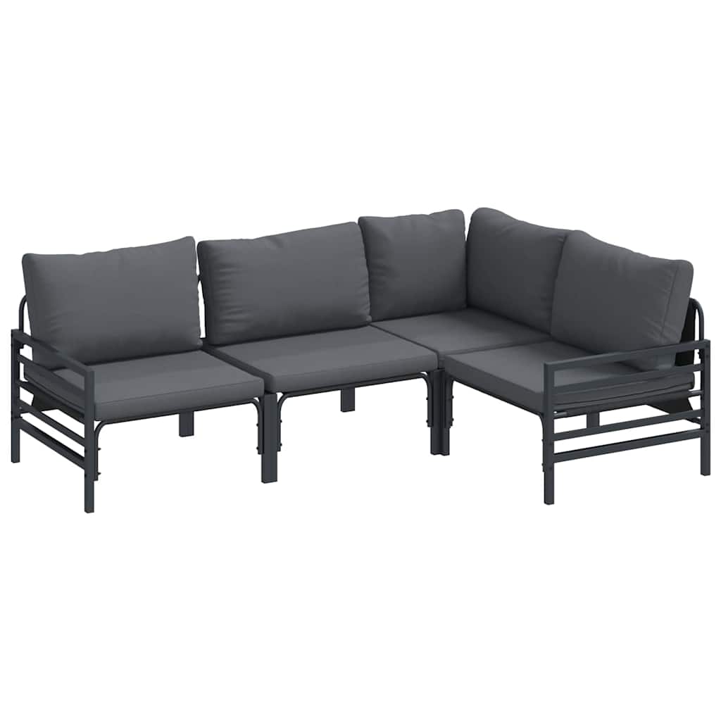 Garden Sofa Set with Cushion 4 pcs Black Steel