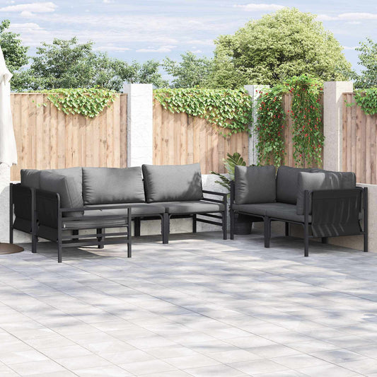 Garden Sofa Set with Cushion 6 pcs Black Steel