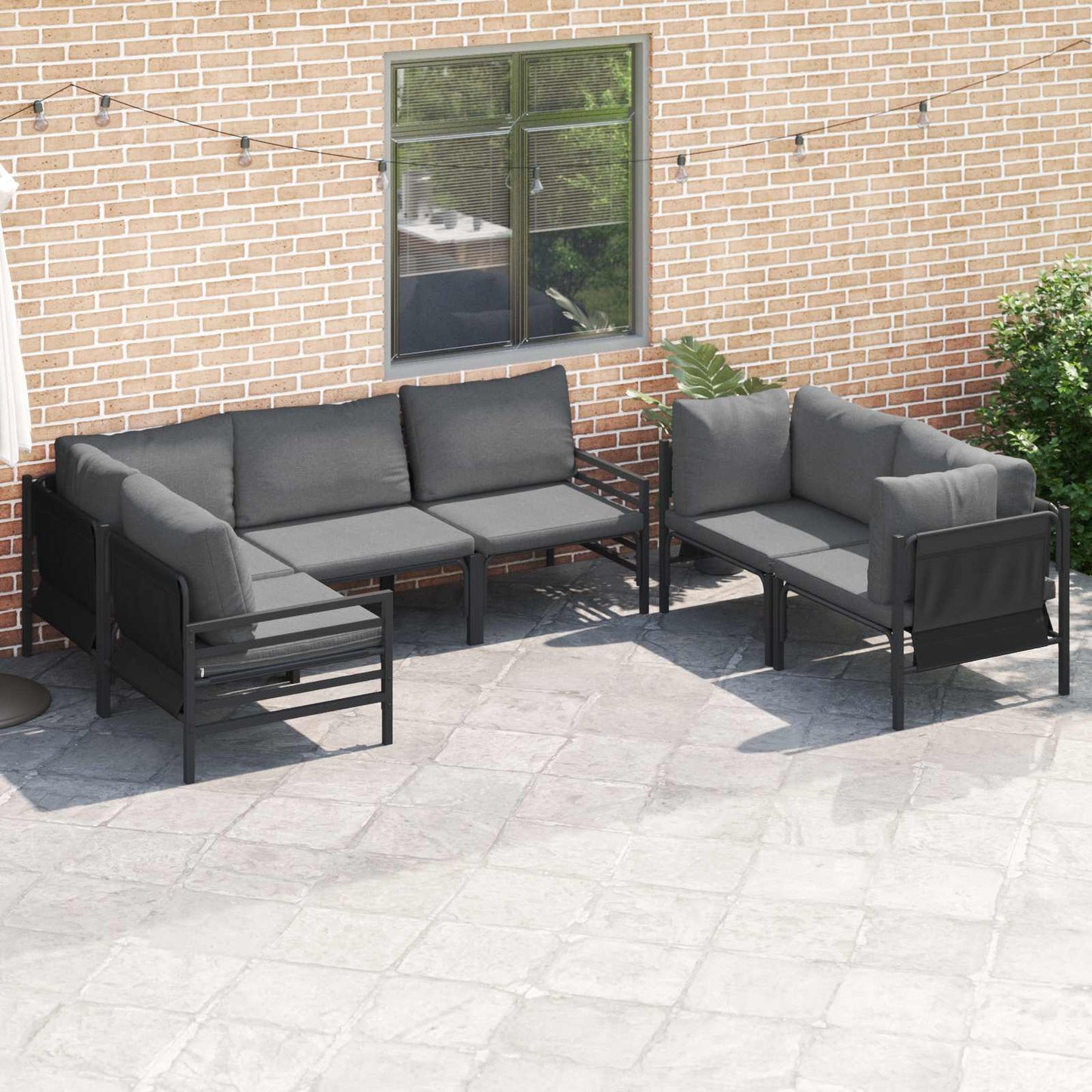 Garden Sofa Set with Cushion 6 pcs Black Steel