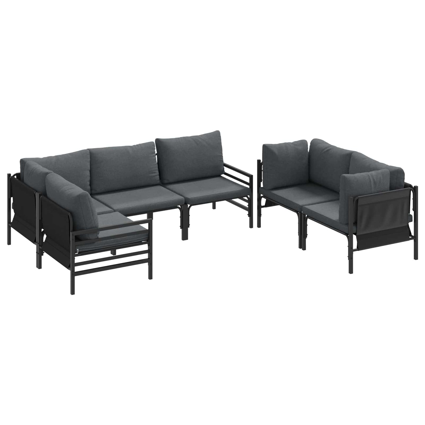 Garden Sofa Set with Cushion 6 pcs Black Steel