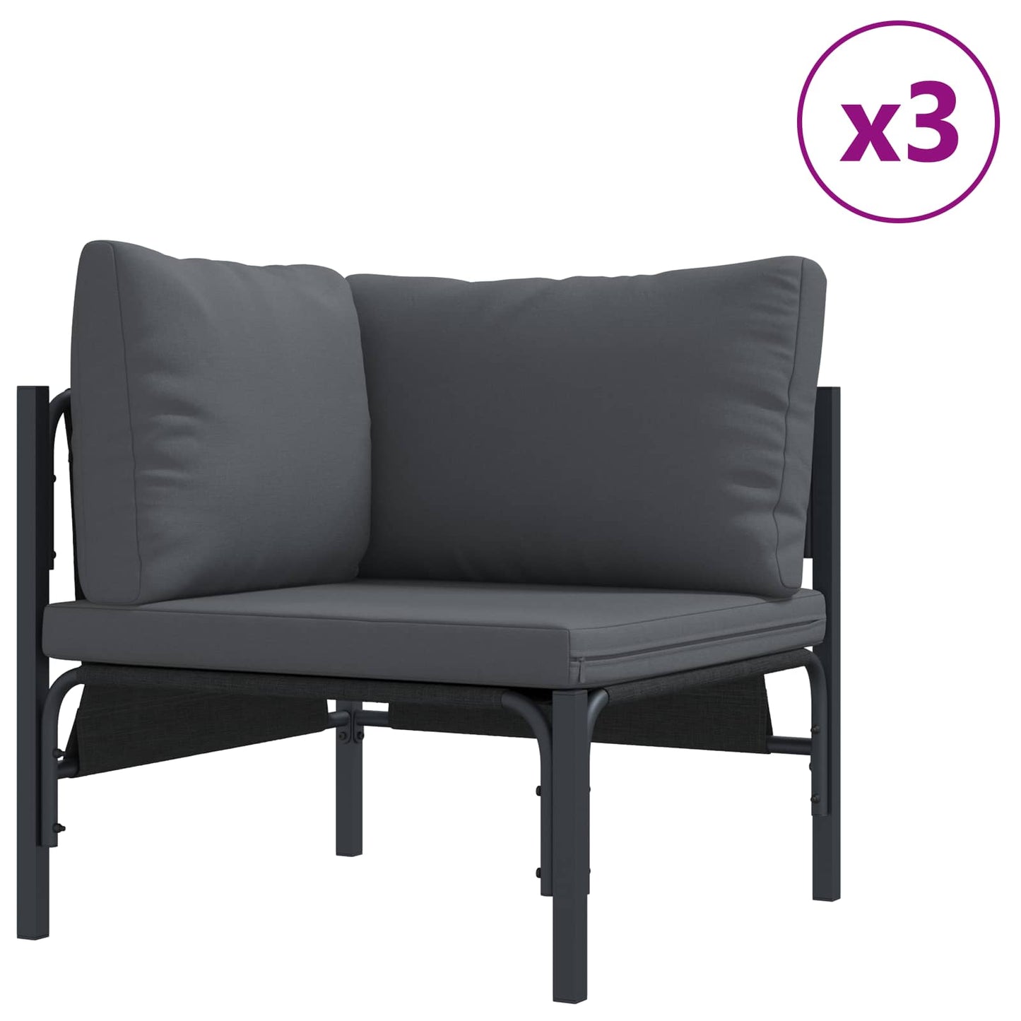 Garden Sofa Set with Cushion 6 pcs Black Steel