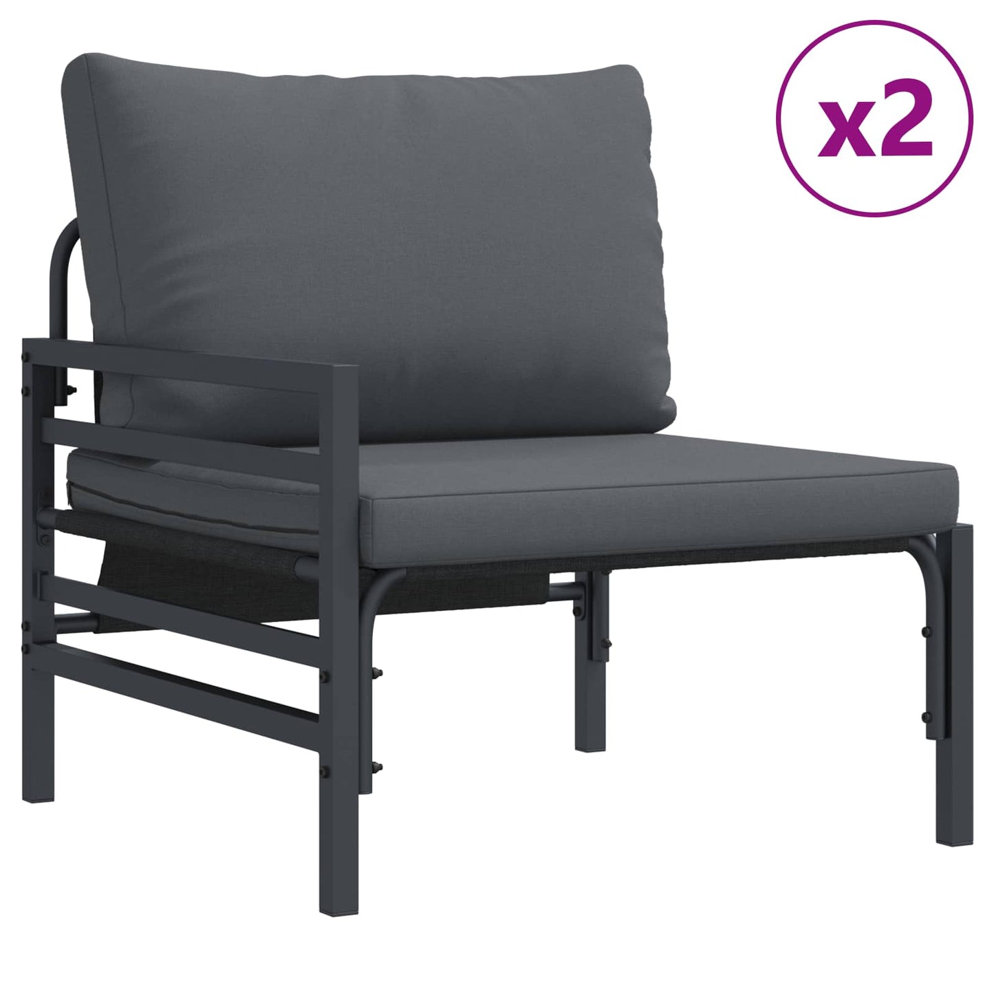 Garden Sofa Set with Cushion 5 pcs Black Steel
