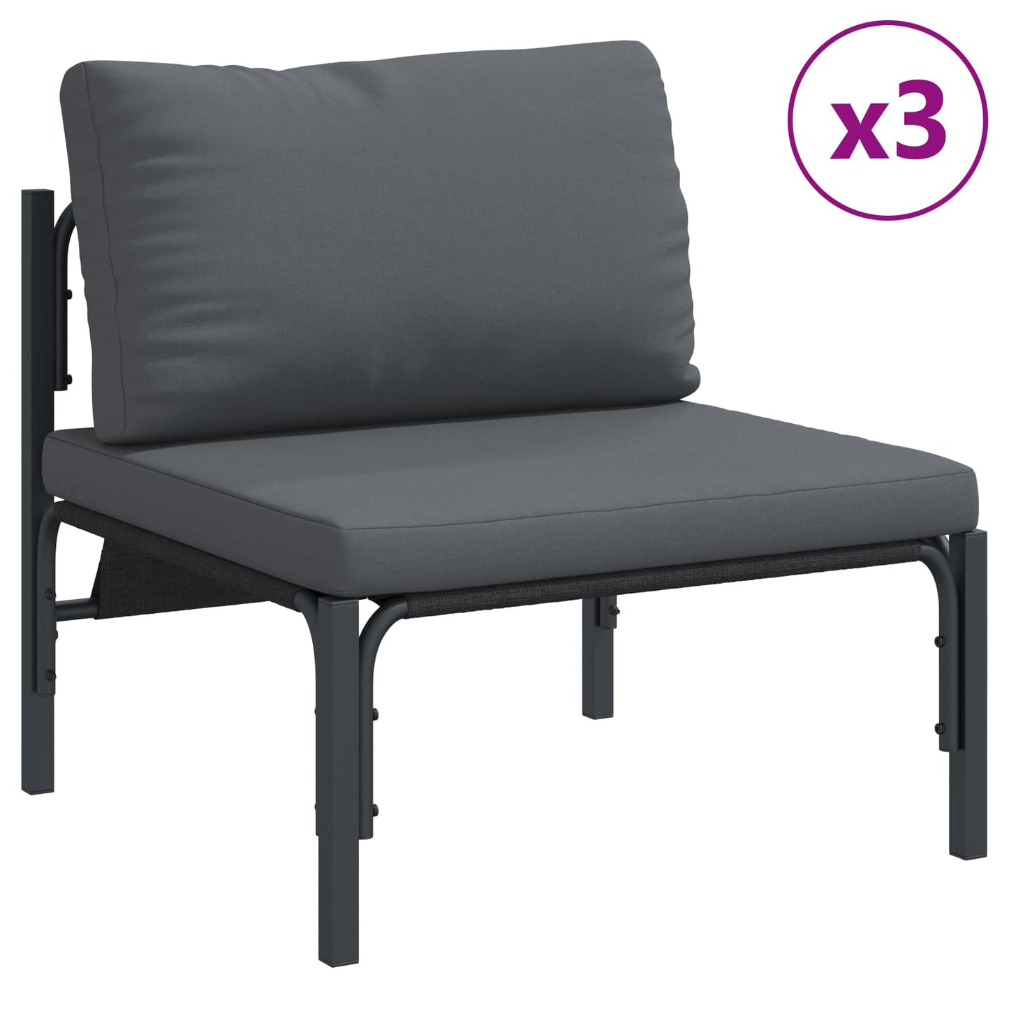 Garden Sofa Set with Cushion 7 pcs Black Steel