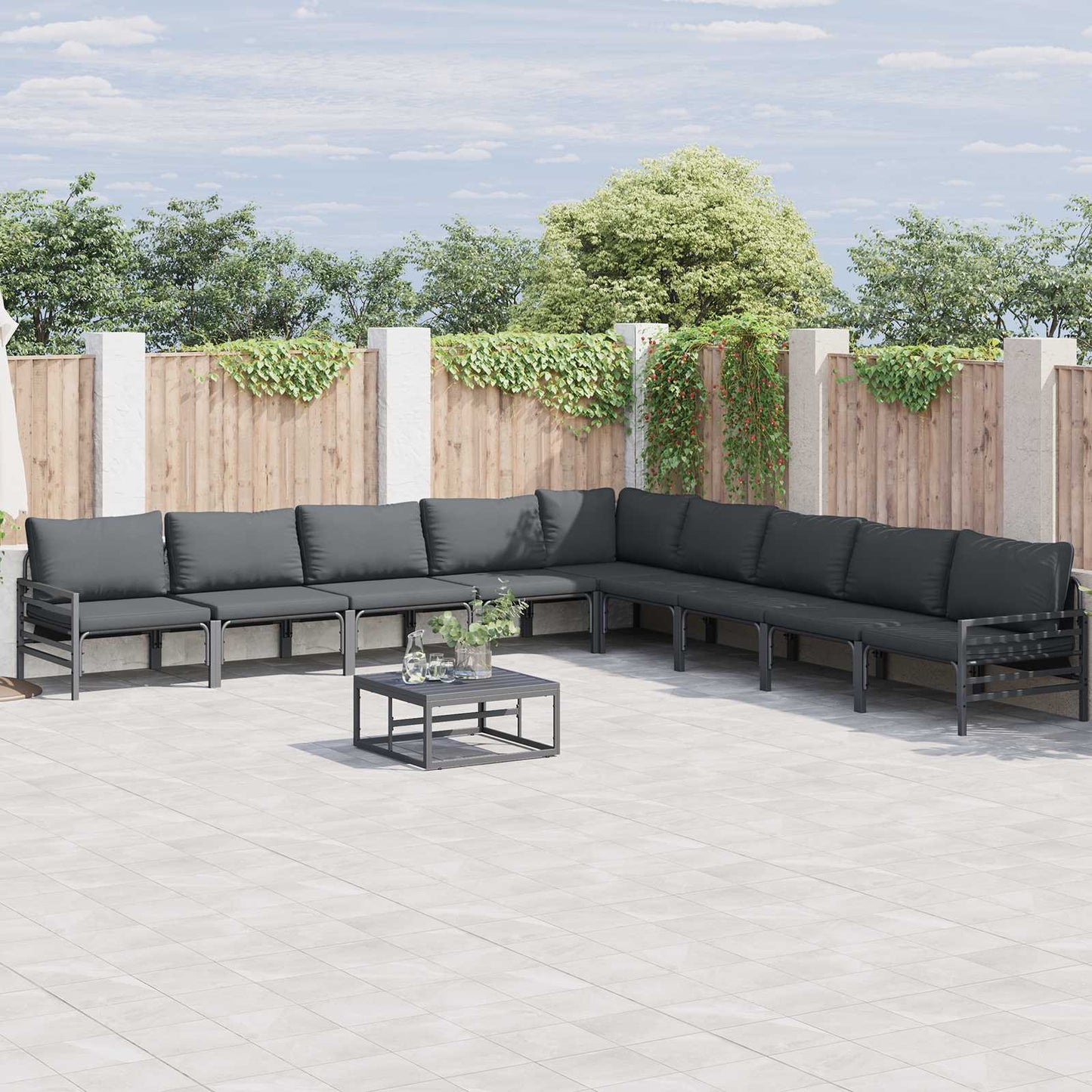 Garden Sofa Set with Cushion 9 pcs Black Steel