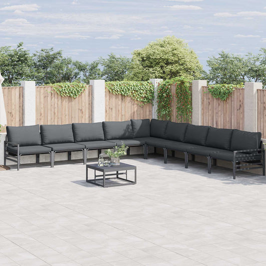 Garden Sofa Set with Cushion 9 pcs Black Steel