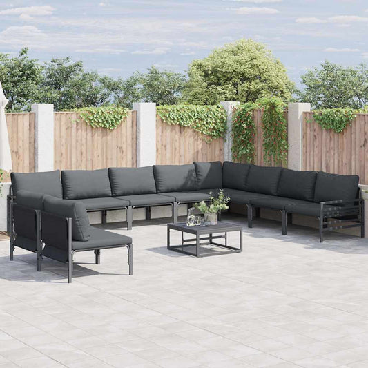 Garden Sofa Set 10 pcs Black Steel