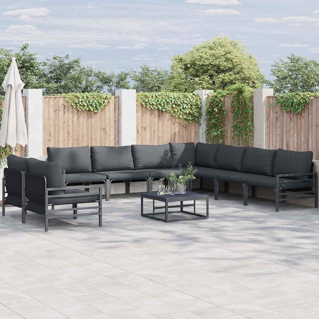 Garden Sofa Set with Cushion 9 pcs Black Steel