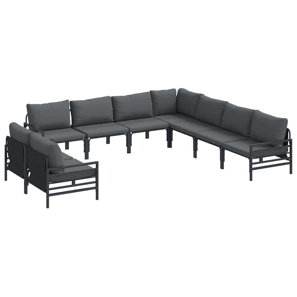 Garden Sofa Set with Cushion 9 pcs Black Steel