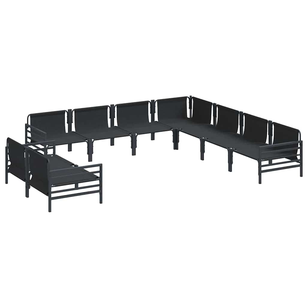Garden Sofa Set with Cushion 9 pcs Black Steel