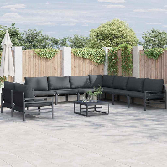 Garden Sofa Set 10 pcs Black Steel
