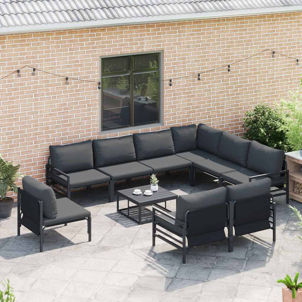 Garden Sofa Set with Cushion 10 pcs Black Steel