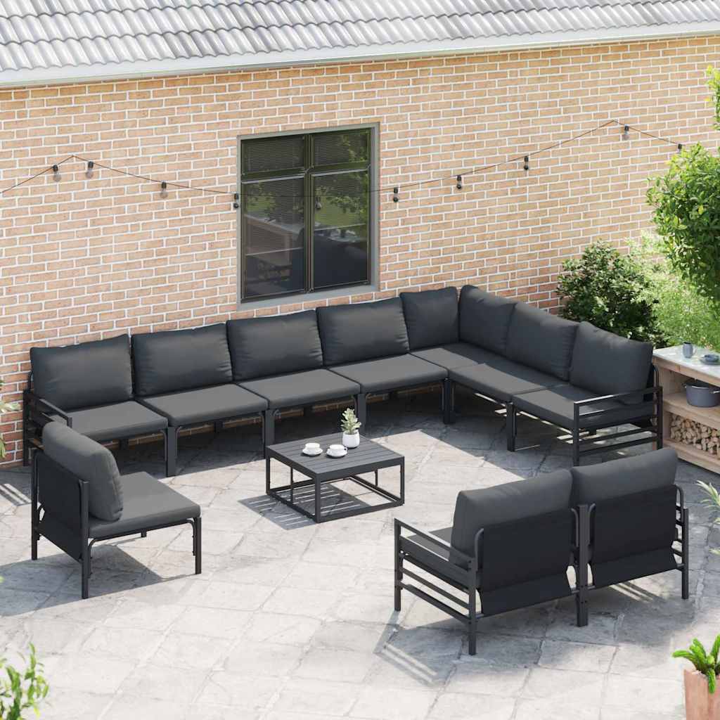 Garden Sofa Set with Cushion 11 pcs Black Steel