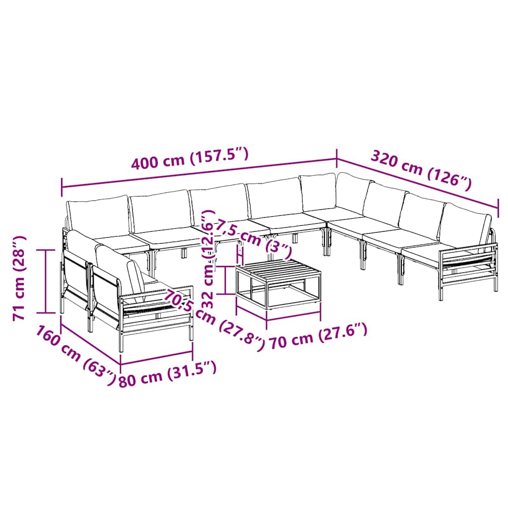 Garden Sofa Set with Cushion 11 pcs Black Steel