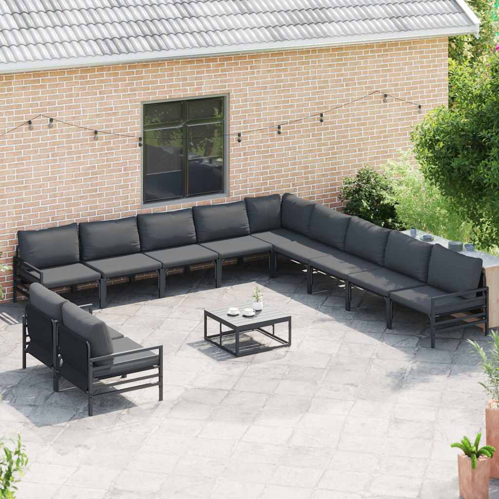 Garden Sofa Set with Cushion 11 pcs Black Steel