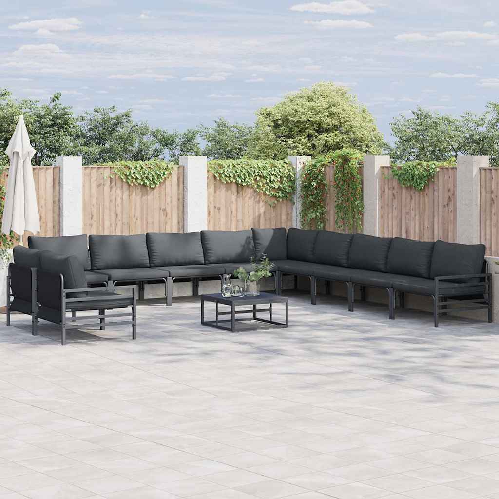 Garden Sofa Set with Cushion 12 pcs Black Steel