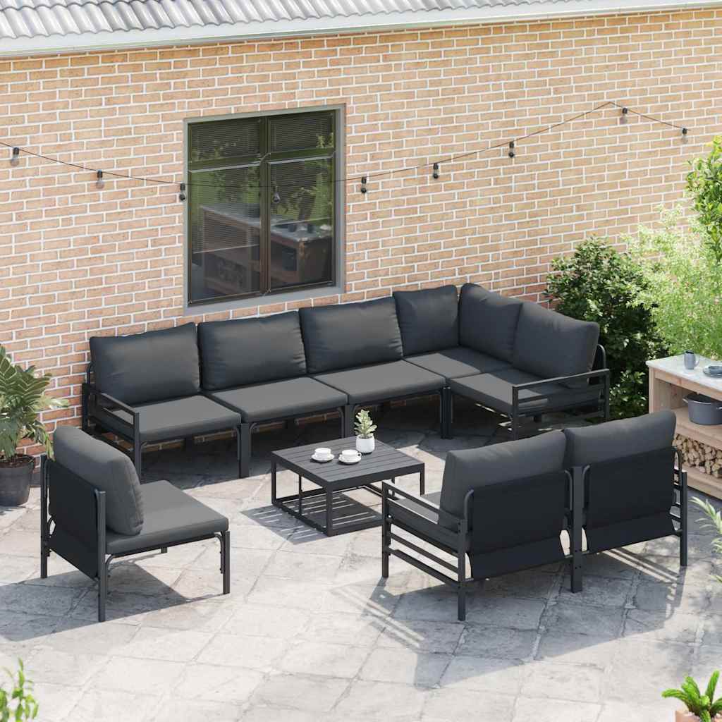 Garden Sofa Set with Cushion 9 pcs Black Steel