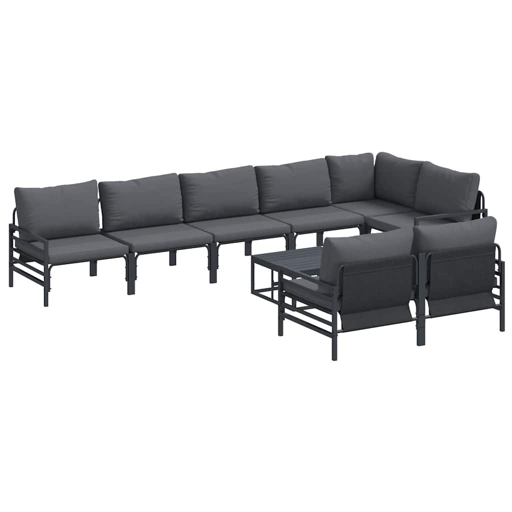Garden Sofa Set with Cushion 9 pcs Black Steel