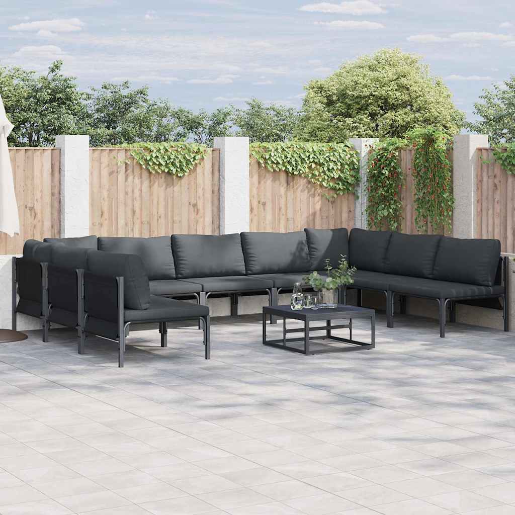 Garden Sofa Set with Cushion 10 pcs Black Steel