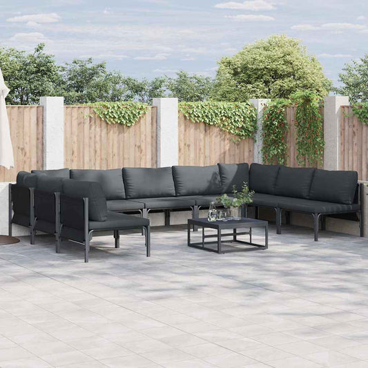 Garden Sofa Set 10 pcs Black Steel