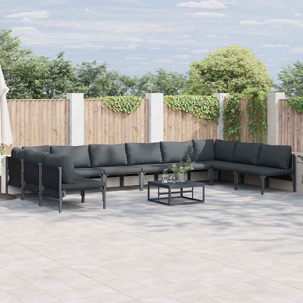 Garden Sofa Set with Cushion 10 pcs Black Steel